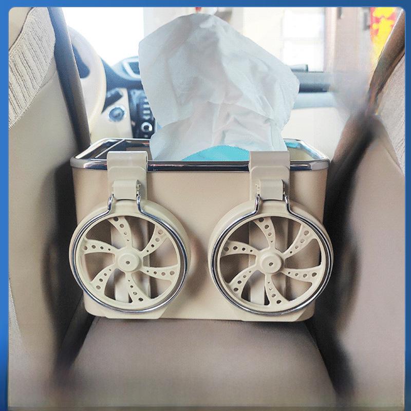 "Multifunctional Car Tissue Box & Cup Holder Armrest: Stylish, Creative Storage Solution"