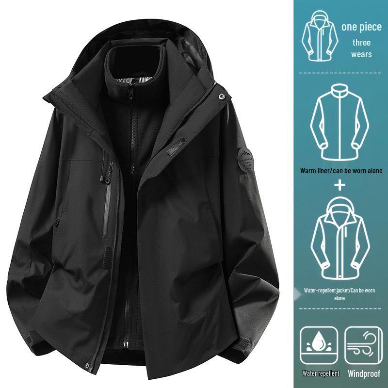Camel Unisex 3-in-1 Mountaineering Jacket: Graphene-Lined, Windproof, Waterproof, and Warm, New Style, Two-Piece Set.