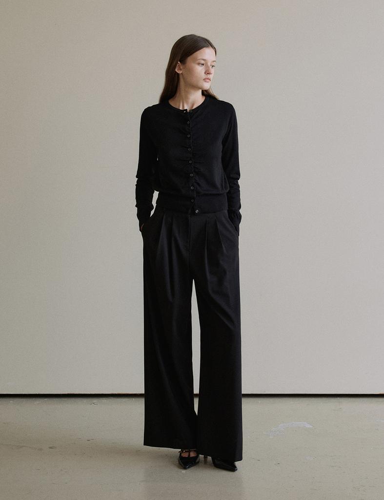 THEELO Wool Blended Two Tuck Wide Pants (Black)