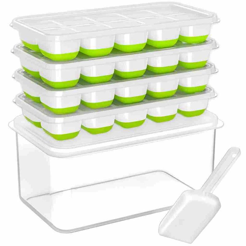 14-Cell Ice Tray With Ice Scoop Set Silicone Ice Cube Tray With Lid And Bin