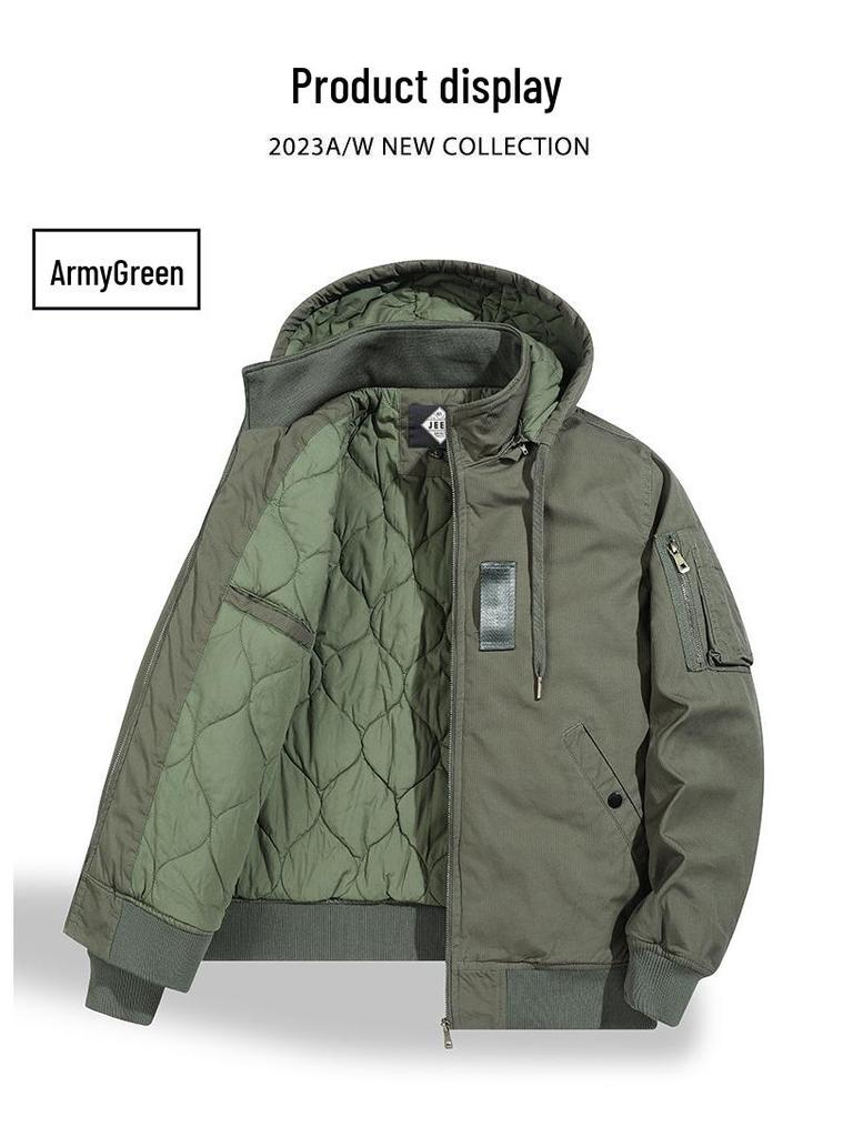 JEEP SPIRIT Quilted Cotton Workwear Jacket - Casual, Thick, Versatile for Autumn/Winter