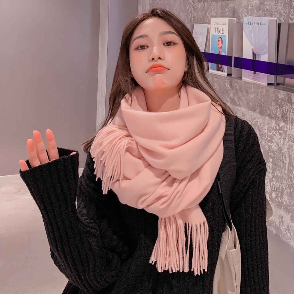 Solid Color Wool Scarf for Women Autumn and Winter Tassel Air Conditioned Room Shawl Green Red Winter Men's Cashmere Scarf