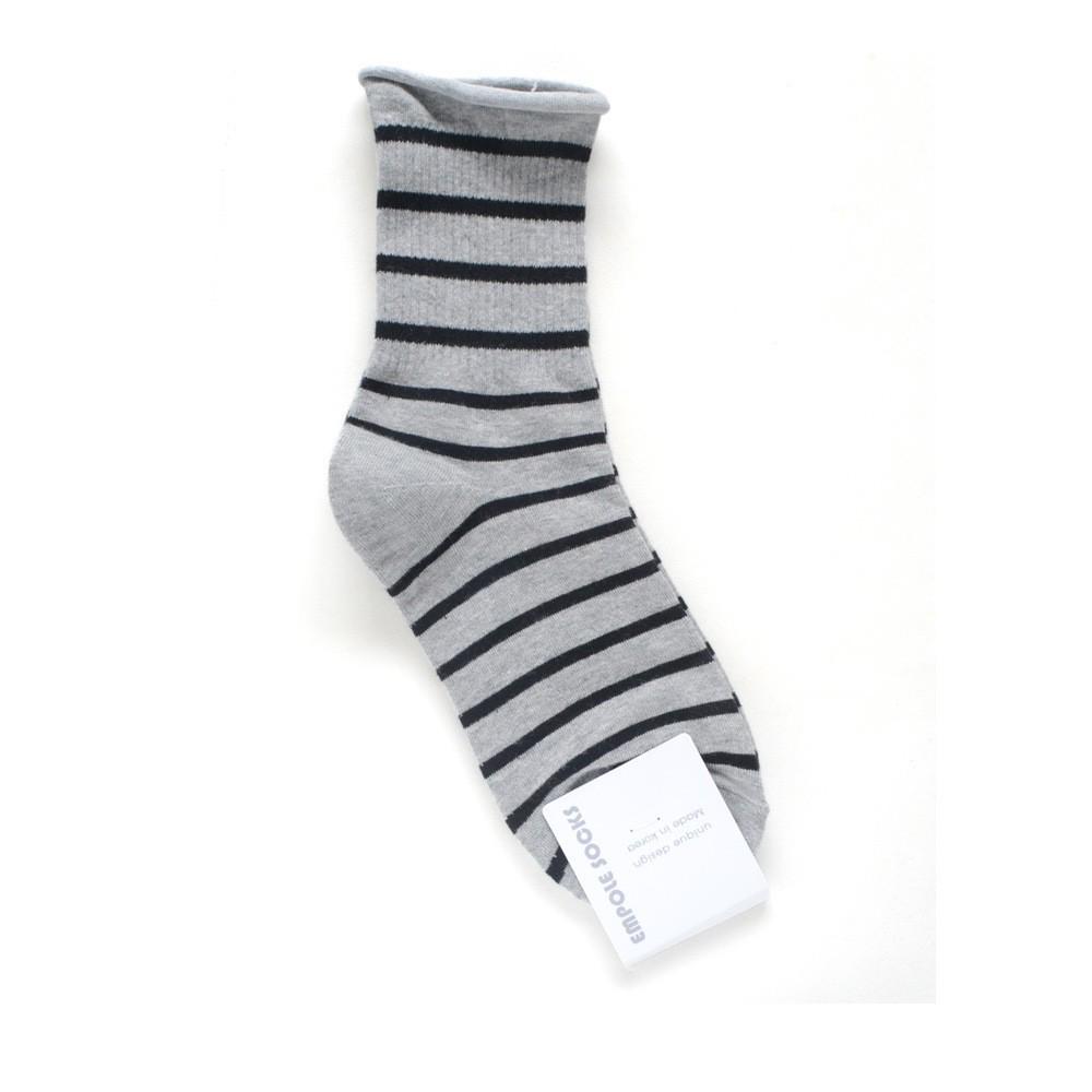Korean Women's Mid-Calf Cotton Socks: Autumn/Winter Striped & Rolled Edge Sporty Design