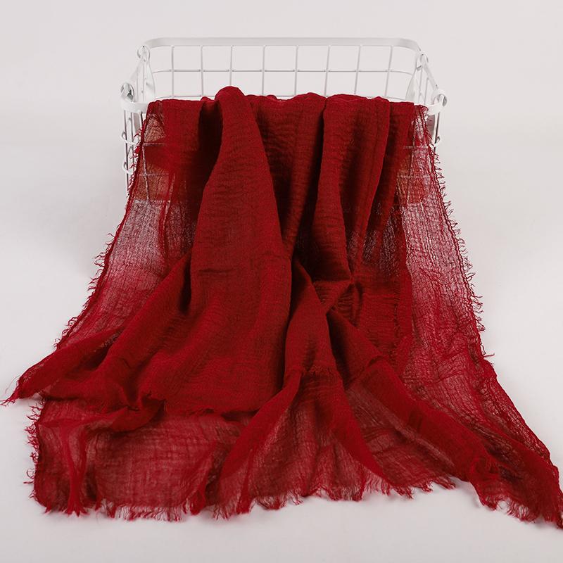 Ramadan Cotton Crinkle Headband Veil Scarves Women Solid Color  Head Wraps Long Scarves Turban Headband Muslim Fashion Headscarf