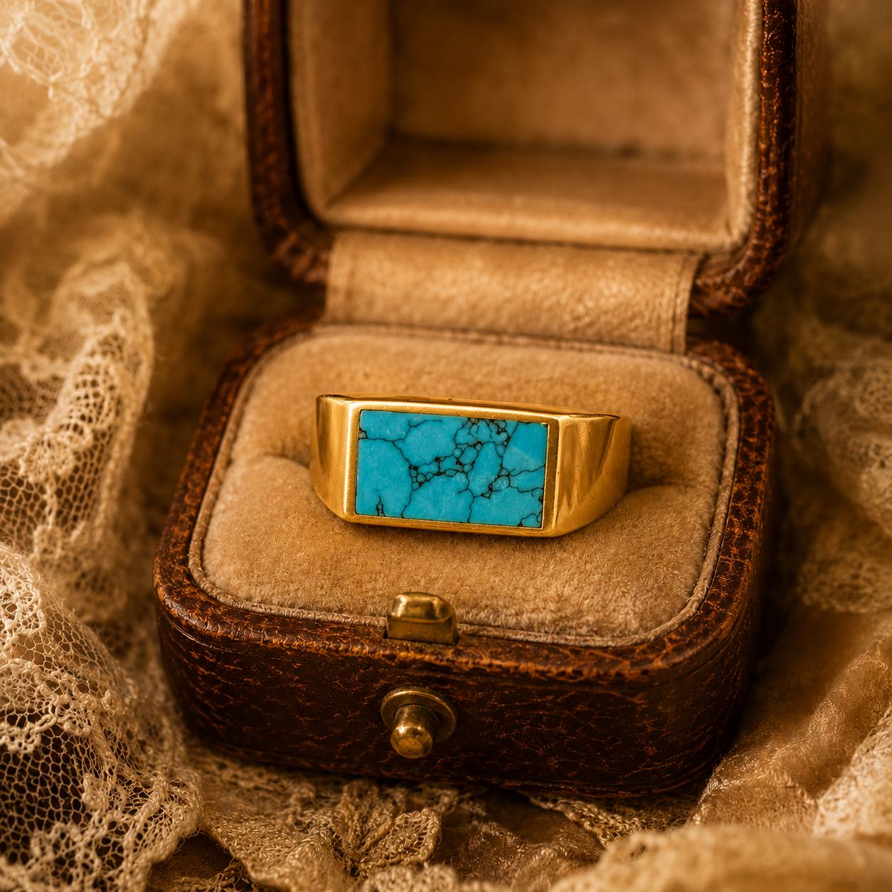 Men`s Blue Turquoise Ring, 925 Sterling