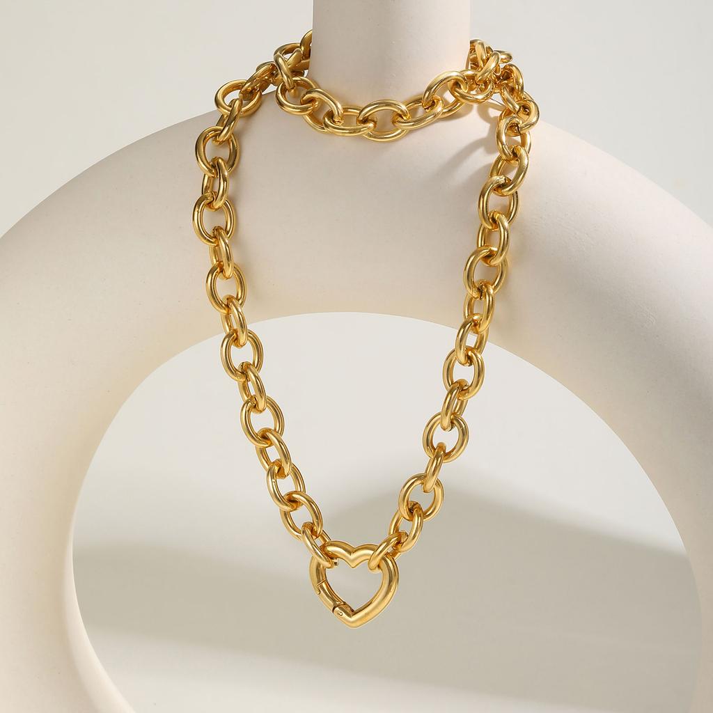 High Quality Heart-shaped Buckle Necklaces for women, Punk Coarse Rolo Chain Necklace,Stainless Steel Jewelry Gift