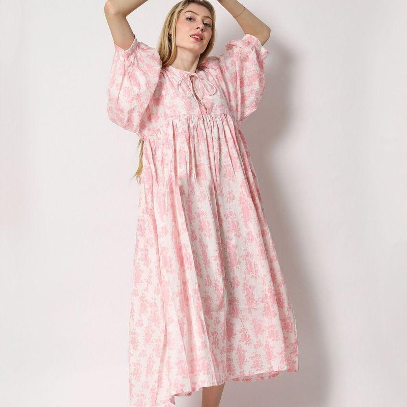 

Elegant Stylish New Arrival Pure Color Floral Xiaoqing Xinzhong Long Sleeves Fashion Series Lead Casual Loose Dress Pink 2XL