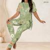 Women Plus Size Two Piece Suit Crew Neck Short Sleeve Shirt Long Pants