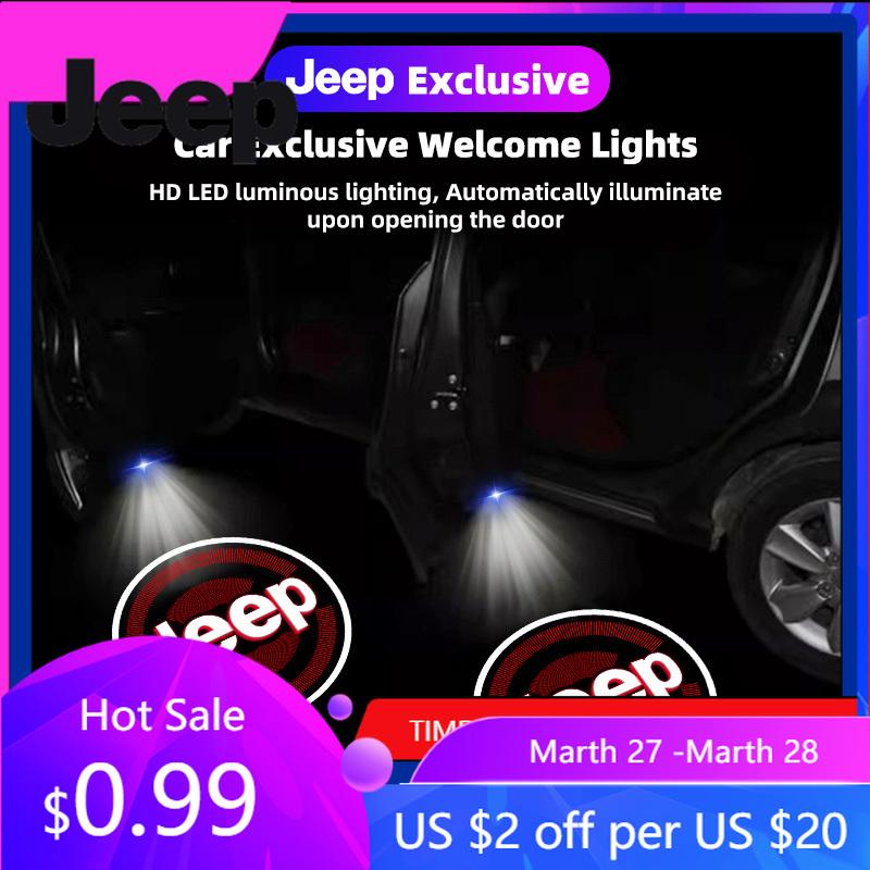 For Jeep 2Pcs HD Car Door Projector Lamps Welcome Lights Accessories For Jeep Grand Cherokee Wrangler JK Gladiator Compass Re