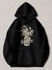 Black Pullover Hoodie with Wildflower Mason Jar Graphic Vintage Floral Print Sweatshirt with Front Pocket Casual Streetwear Top Fo