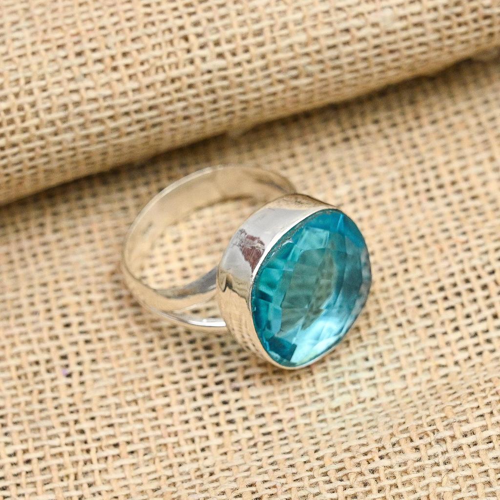 Pretty Blue Topaz Gemstone Handmade Solid 925 Sterling Silver Ring Jewelry For Gift