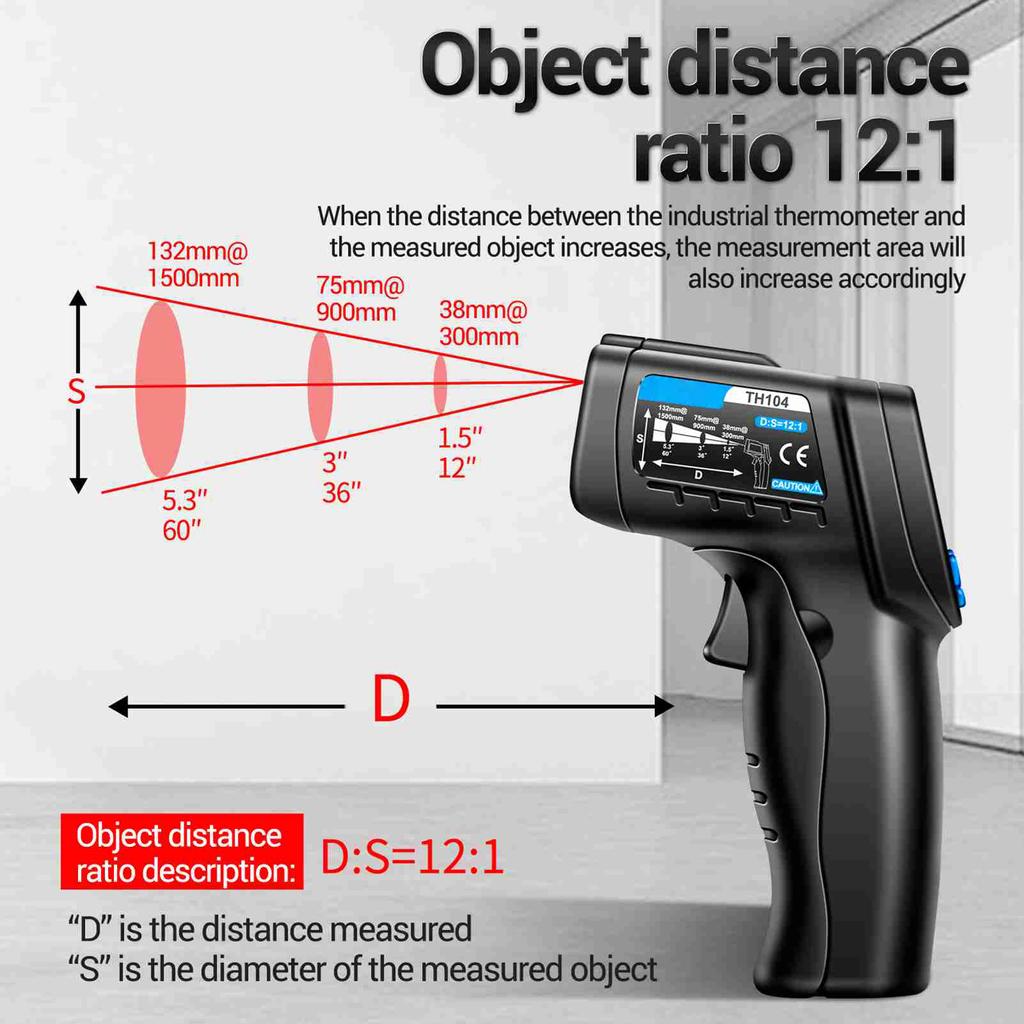 Infrared Thermometer, Non Contact Digital Thermometer with Backlit Display and   Emissivity, for Metal Oil Temperature and Industrial Use