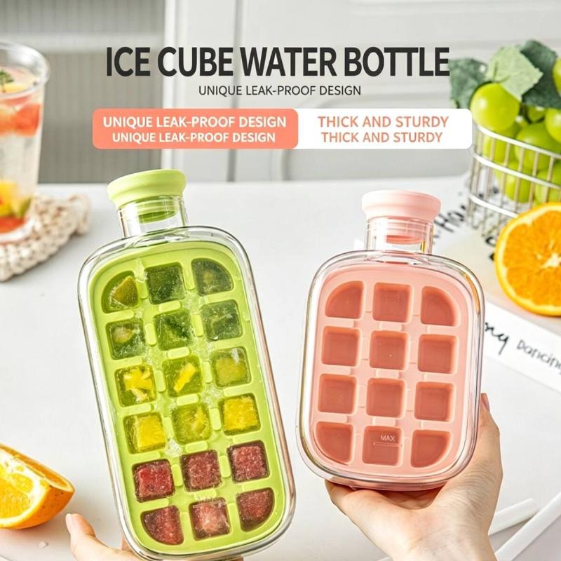 Food Grade Press Ice Cube Mold With Lid Portable 2 In 1 Ice Kettle Straw Dual Use Ice Making Artifact Kitchen Bar Ice Tray