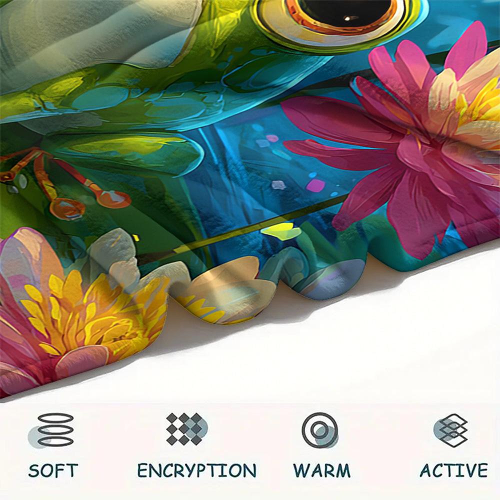 Frog Print Flannel Blanket, High quality Comfortable for All Seasons, Home Decor, Warmth and Comfort, Perfect for Christmas Gifts