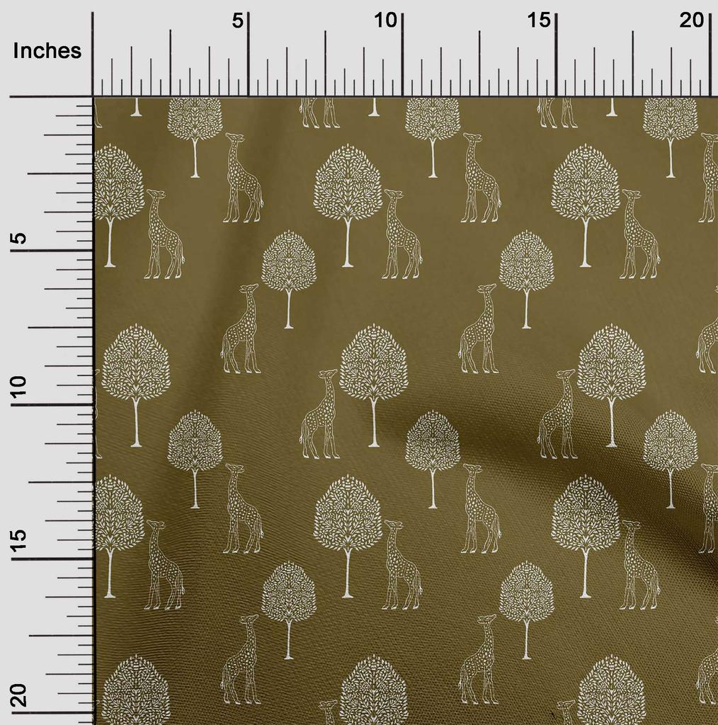 oneOone Cotton Flex Fabric Tree & Giraffe Block Printed Craft Fabric BTY 40 Inch