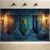 2D plane Century Castle wall background fabric with shield and stone brick design polyester fiber