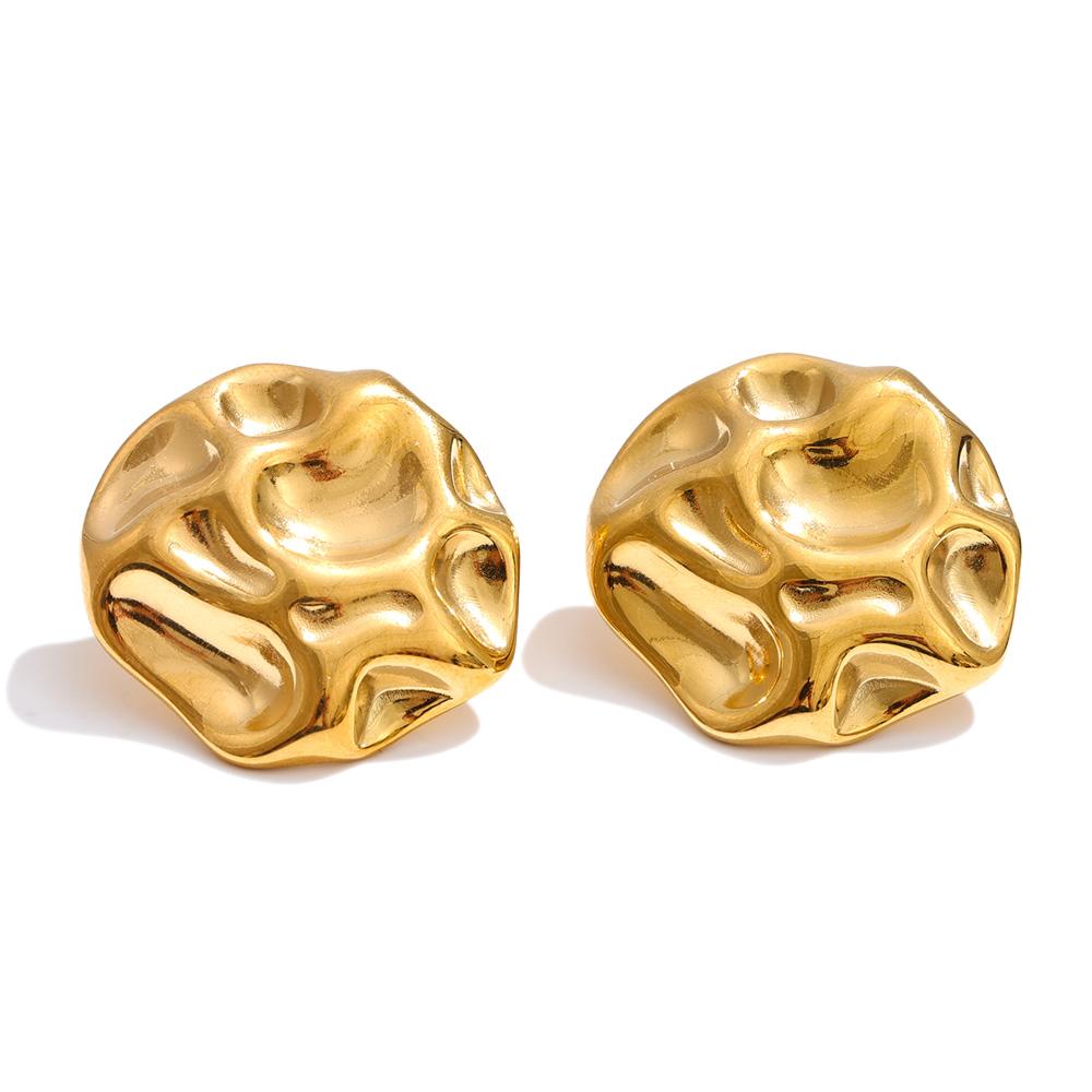 

Yhpup Stainless Steel Hammer Metal Round Stud Earrings Prevent Allergy Simple Daily Versatile Jewelry for Women