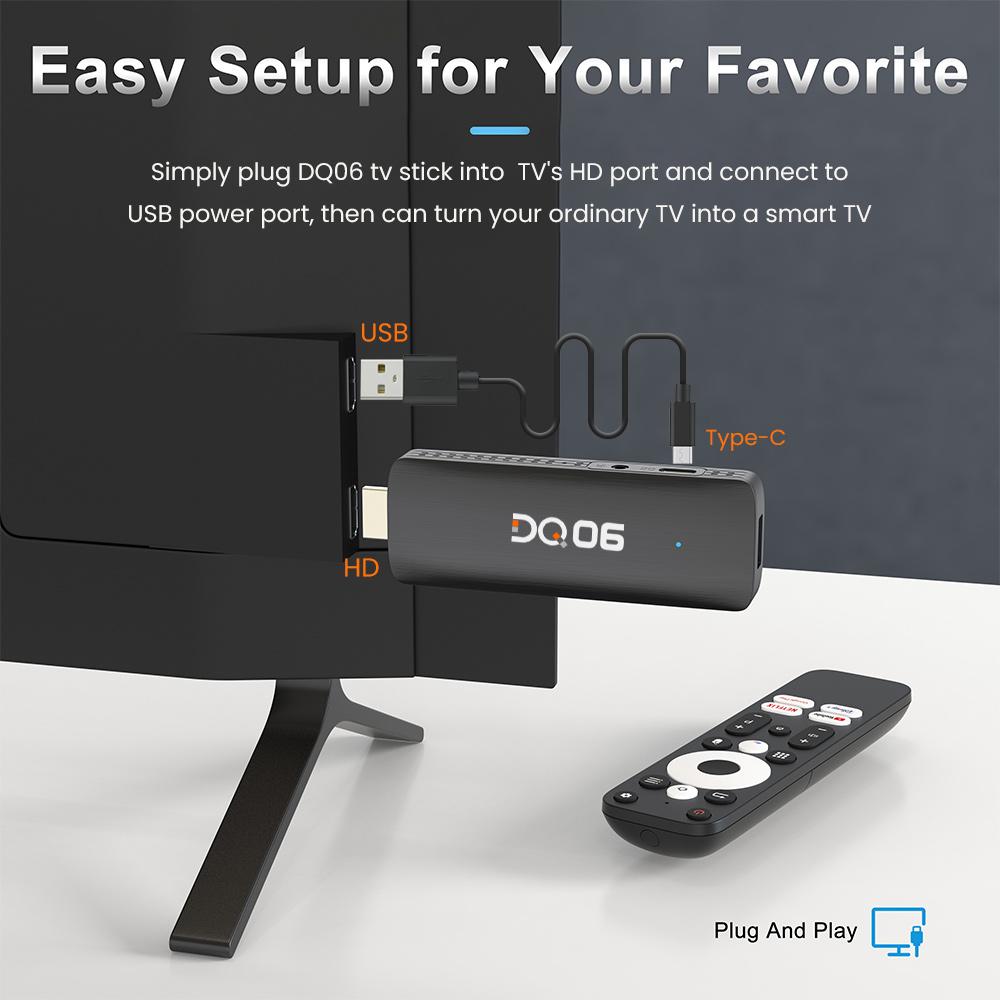 DQ06 ATV Mini TV Stick Android 12 Allwinner H618 Quad Core Soporte Video 8K Wifi6 BT5.0 Smart TV Box