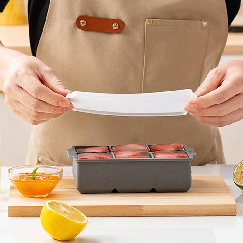 6 Grid Large Ice Cube Tray Silicone Ice Mold with Lid Silicone Ice Cube Maker Square Tray Ice Forms Home Bar Party Accessories