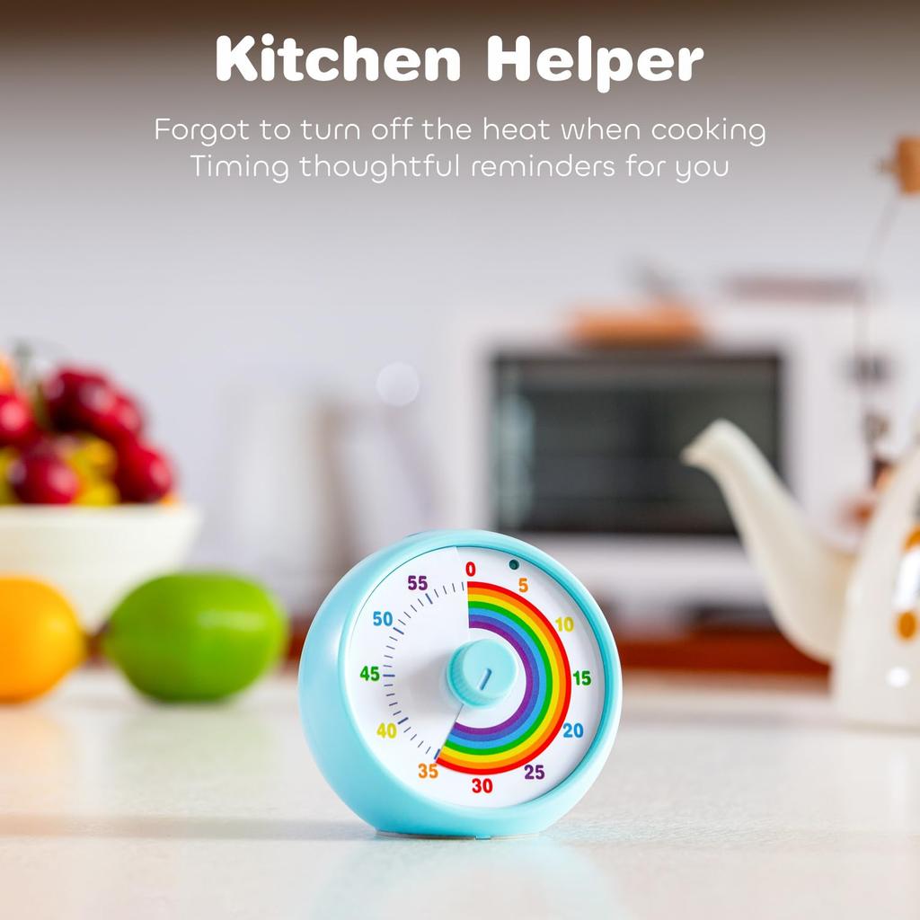 60-Minute Visual Timer for Kids, Countdown Timer for Classroom & Kitchen, Desk Timer for Study, Rainbow Print Kids Time Manager Tool (Blue)