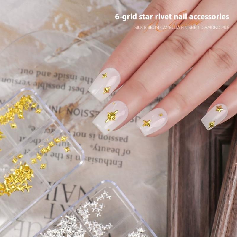 12 Grid Mixed Metal Punk Style Rivets Bow  3D Nail Decoration Gold Silver Nail Jewelry Nail Charm Manicure Studs