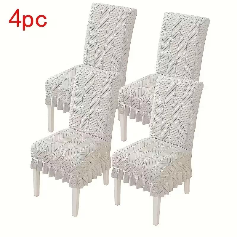 4/6pcs Stretch Spandex Chair Slipcovers with Leaf Print and Ruffled Hem Machine Washable Pet-Friendly for Hotel Home Party Decor