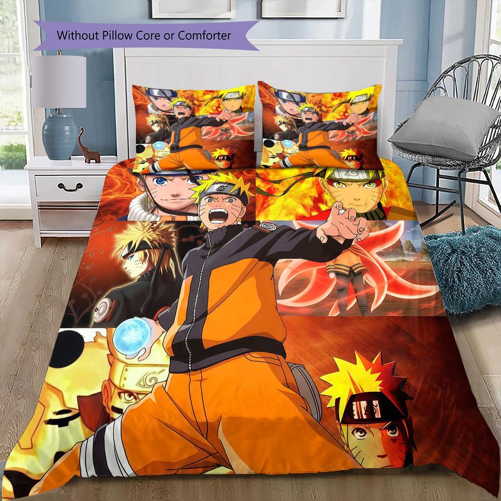 Naruto Uzumaki & Sasuke Uchiha Collage Bedding Set, 1 Duvet Cover & 2 Pillowcases, Cozy Home Use, Great Gift for Fans