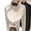 Women's 220g German Fleece Color Block Half-Zip Long Sleeve T-Shirt with Patchwork, Half-High Stand-Up Collar - Autumn/Winter Warm Base Layer