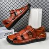 Popular leather cowhide stitched slippers men's summer new outdoor men's beach sandals men's trend
