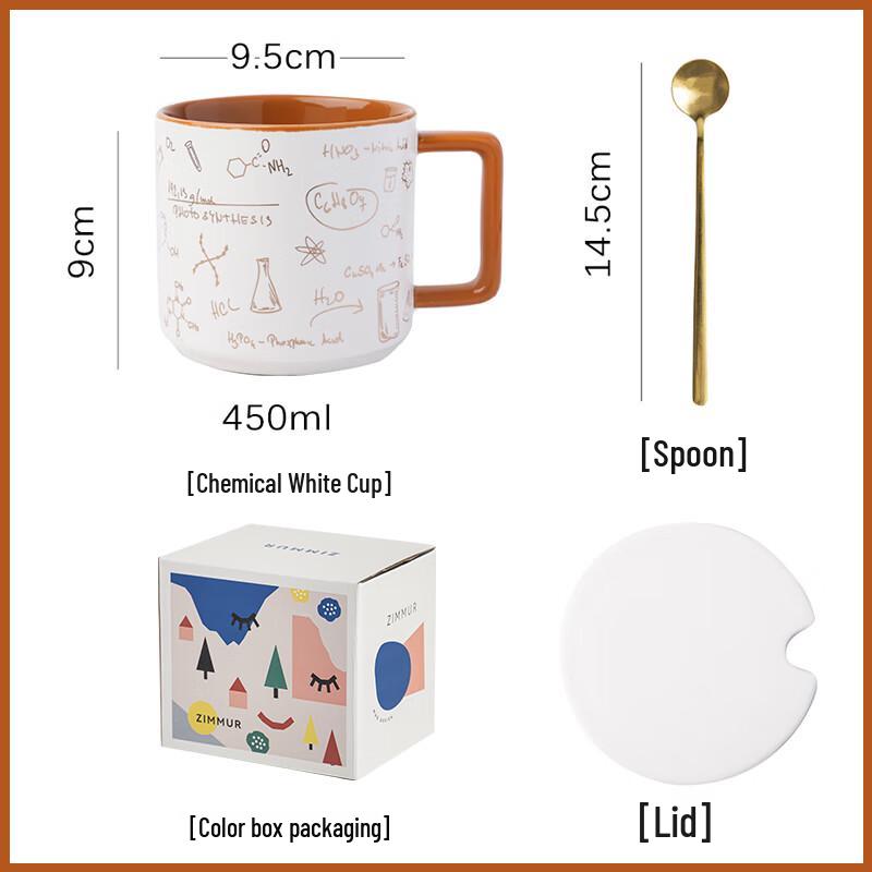 Large Capacity Ceramic Mug with Lid - Chemical Formula Design