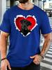 Unisex Soft Cotton Tshirt Black Lab With Red Rose Torn Heart Print Short Sleeve Tee For Pet Lover Valentines Casual Street Wear Top