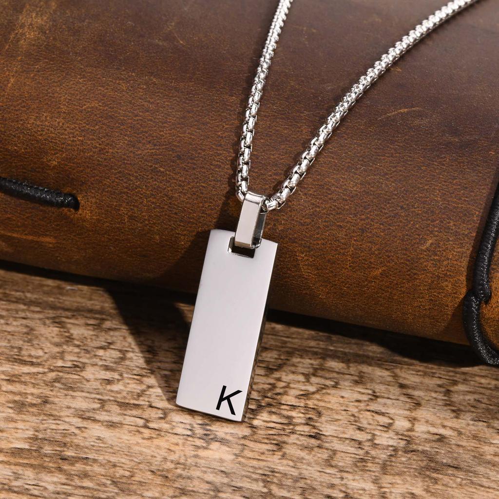 Men's Initial Vertical Bar Necklaces,Waterproof Stainless Steel Plain Geometric Pendant Collar,Personalize Custom Gifts Jewelry