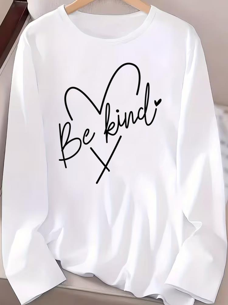 (Asian Size) Letter Cute Autumn Winter Spring Women Female Clothing Casual Tee Lady Printed O-neck Long Sleeve T Shirt  Fashion Top Graphic T-shirts