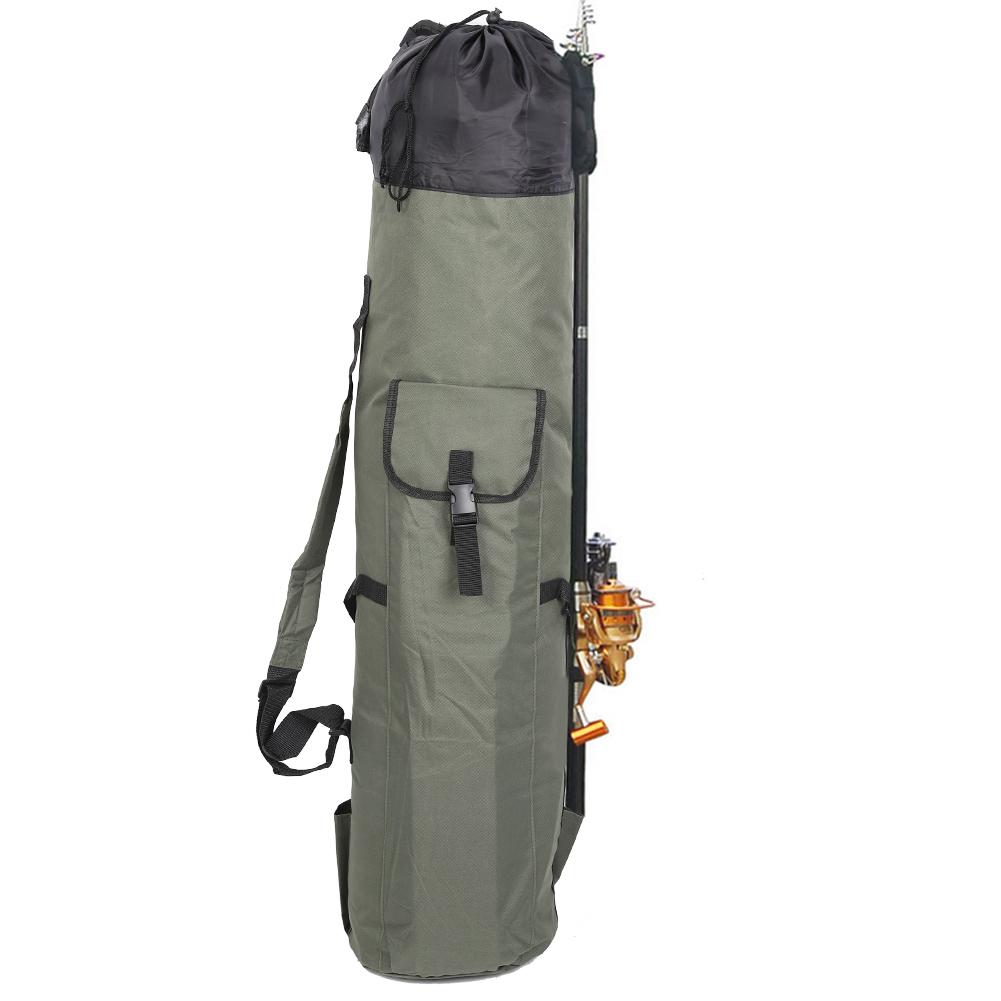 Large Capacity Nylon Fishing Rod Bag Fish Stick Reel Case Carrier Holder Storage Tackle Pouch Accessory(greenblack )