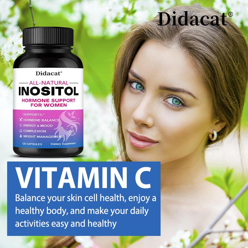 Inositol Dietary Supplement, With Vitamin C, Black Pepper Extract, Folate, 120 Capsules