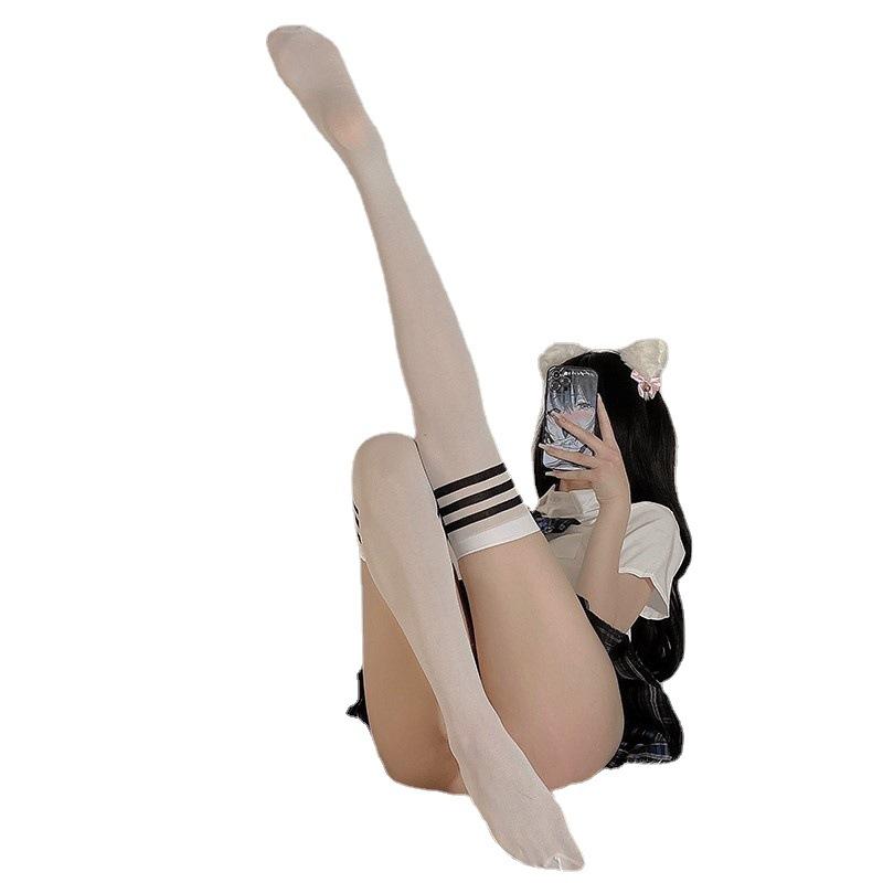 Accesorii Sex Ciorapi Negri cu Dungi Ciorapi Studențești Puri Ciorapi pentru Picioare de Colegiu Femei