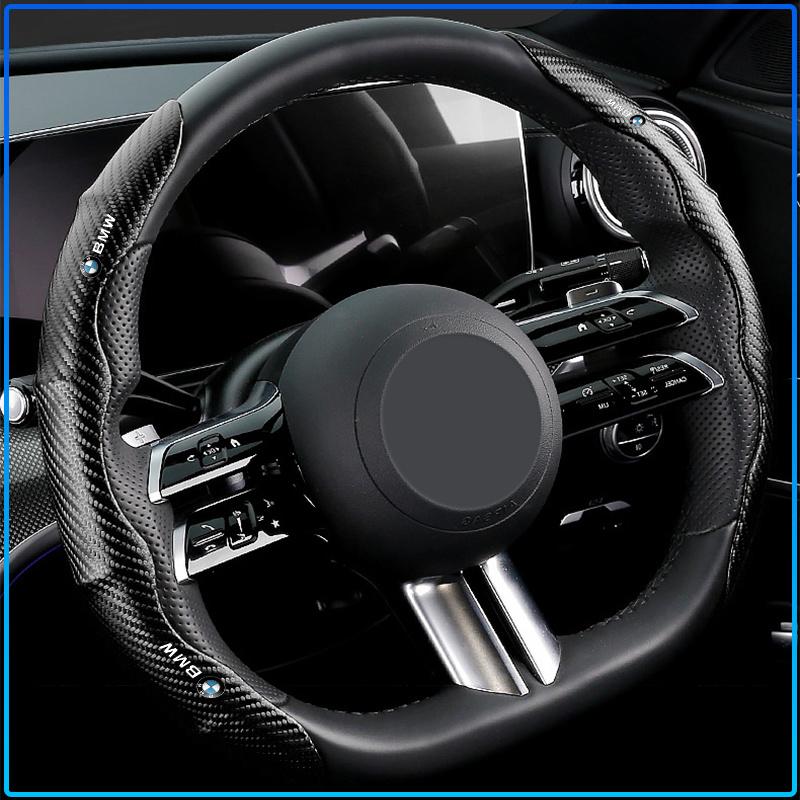 2pcs Carbon Fiber Non-Slip Steering Wheel Cover Car Accessories For BMW M Performance 1 3 5 7 Series M3 M4 M5 M6 X1 X3 X5 X6 X7 E30 E34 E36 E39 E4