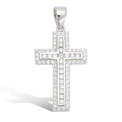 [L4647] - Silberanhänger 'Kreuz' Silber-weiß (rhodiniert) - 28x14 mm