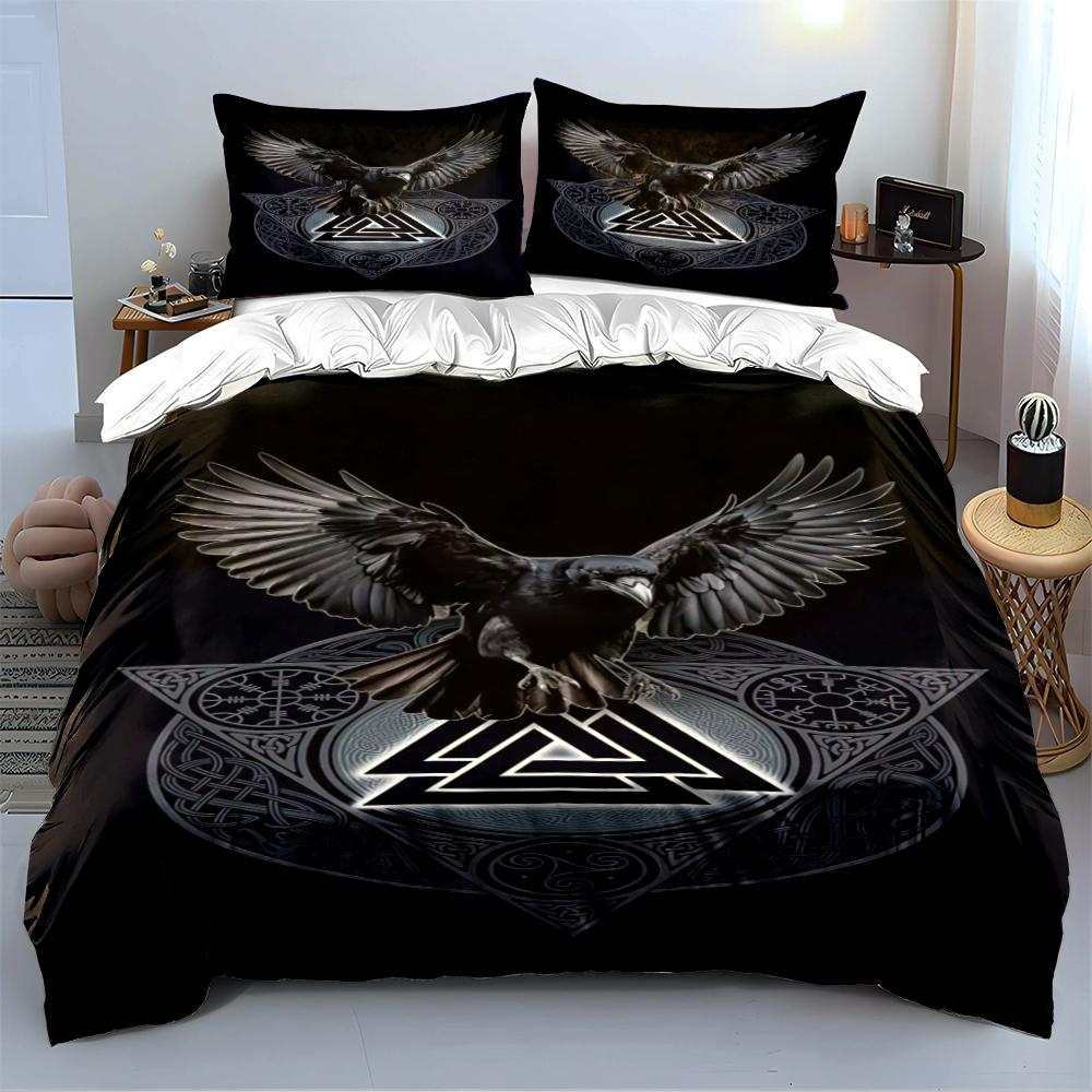 Raven with Nordic Symbol Bedding Set Bedding set (1 duvet cover, 2 pillowcases, duvet not included)