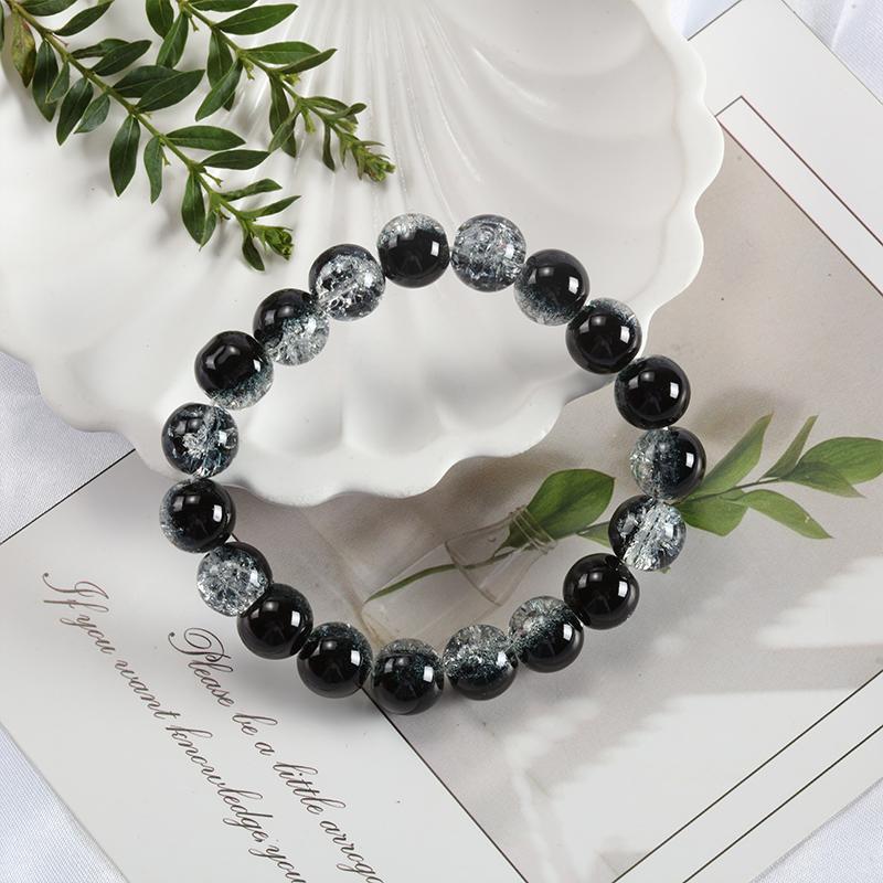 10mm Y2K Style Cracked Bead Bracelet, Multi Color Glass Round Bead Women's Fashion Jewelry Suitable For Daily Wear