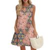 Kvinners avslappet mote pustende rund hals vest blomstrete feriekjole med lommer