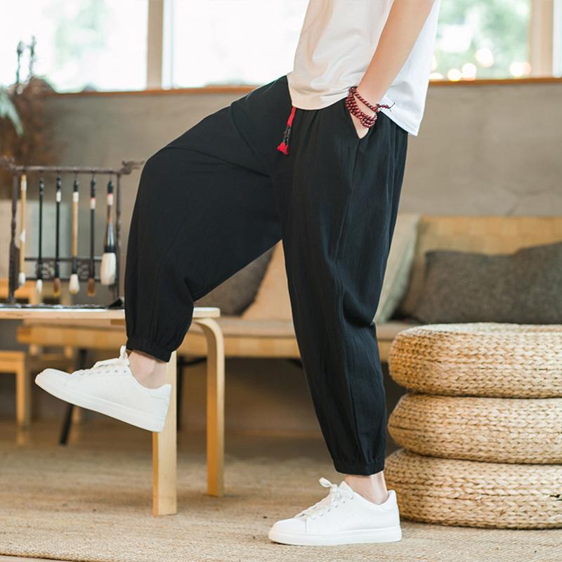 Spring  Men's Cotton and Hemp Pants Loose Drawstring Lantern Pants Haren Pants Japanese Casual Pants