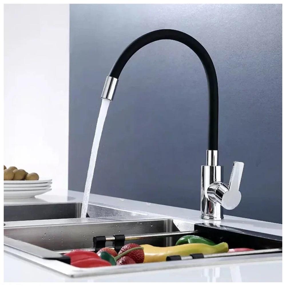 Set of a Free-standing Kitchen Tap with a Flexible Spout, Flexible Hoses and Aerator
