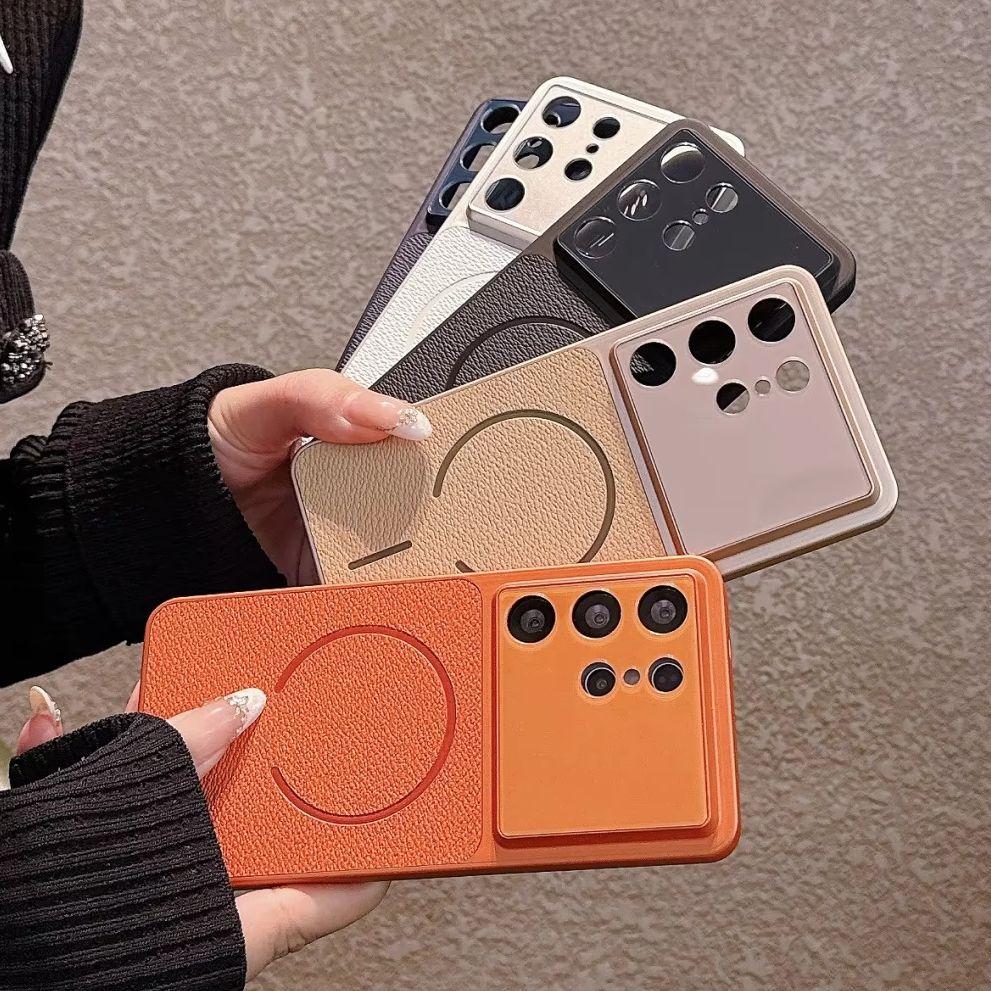 Original Leather Camera Protect Phone Case For Samsung S26 S25 S24 FE Ultra Plus For Magsafe Magnetic Charging Shockproof Cover