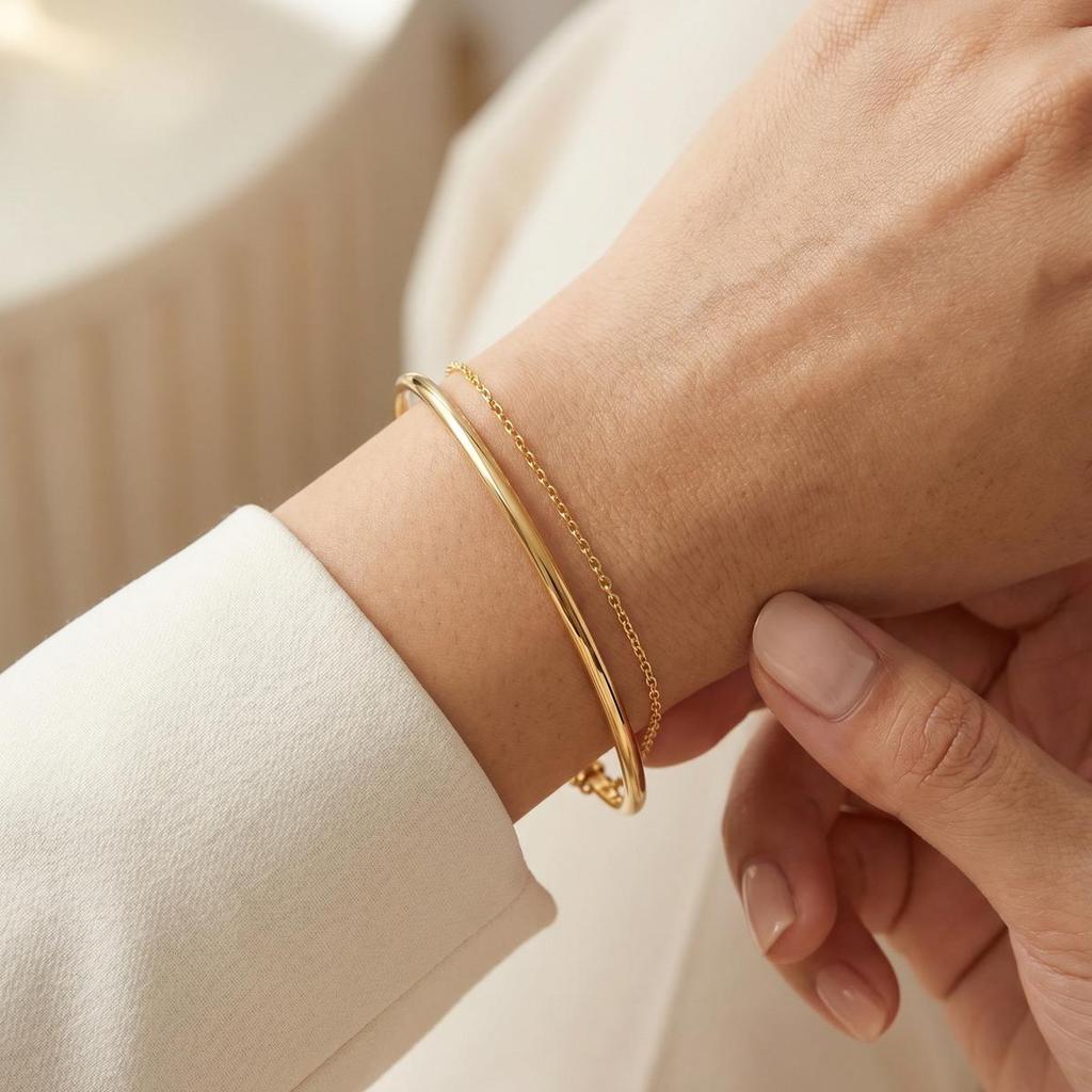 Chic Simple 18K Gold Plated Doule Layer Stainless Steel Bracelet Bangle for Women Non-fading Fashion Elegant Jewelry