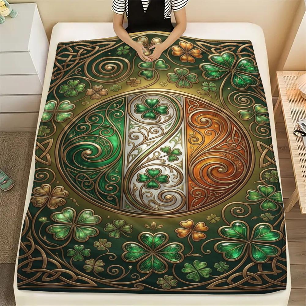 1Pc St.Patrick's Day Print Flannel Blanket, High quality Comfortable for All Seasons, Home Decor, Warmth and Comfort, Perfect for Christmas Gifts W69