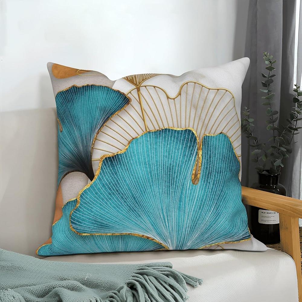 

Blue Gold Ginkgo Leaf Oriental Elegant Style Pillowcase Bedroom Sofa Decorative Cushion Cover with Zipper 16x16Inch