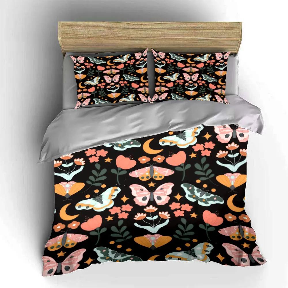 Butterfly Floral Pattern Decor Set Soft Comfortable Duvet Cover Bedding Set Included 1*Duvet Cover & 2*Pillowcases gift