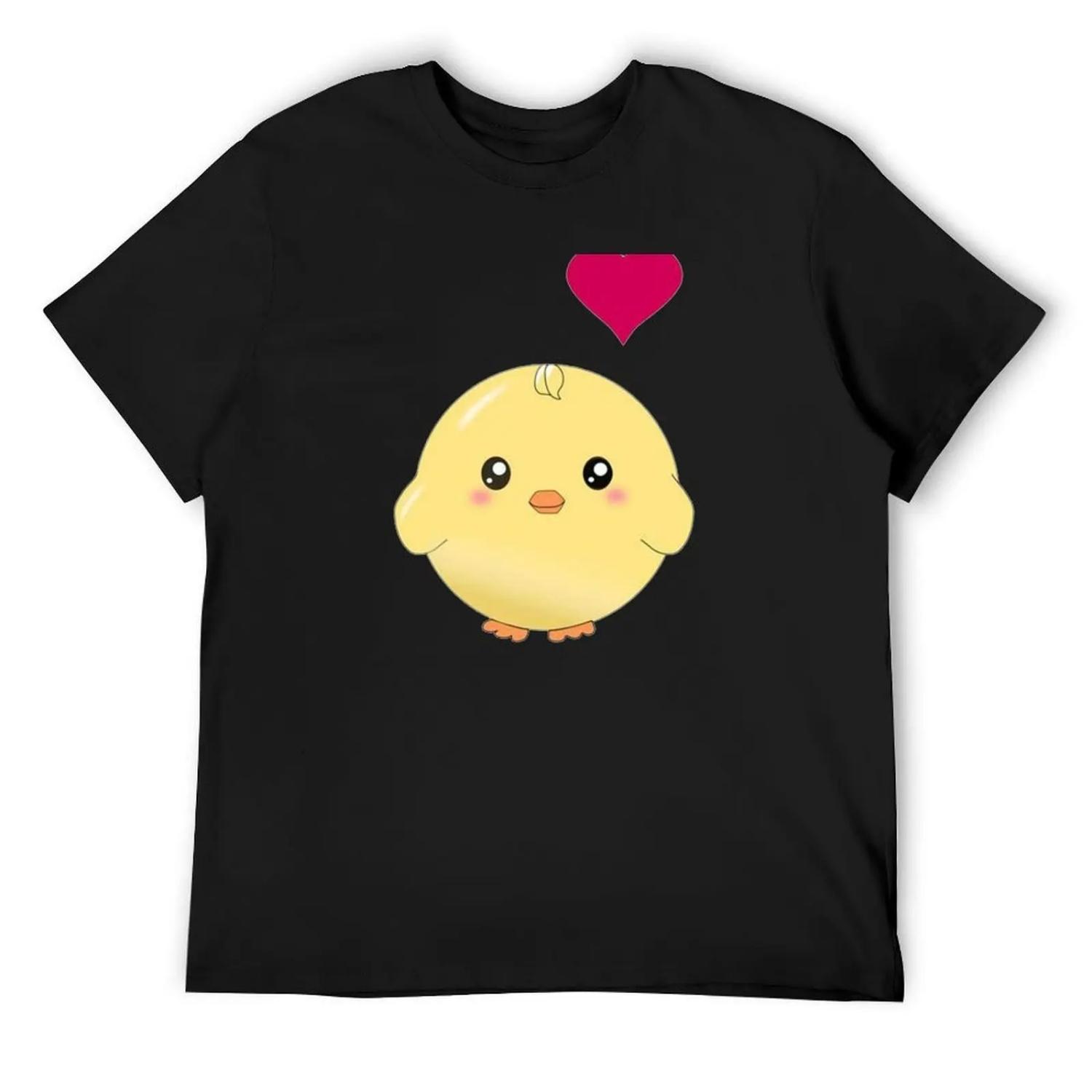

Cute yellow chick with red love heart - sweet kawaii anime cartoon - adorable round baby bird T-Shirt XXXXXL чорний