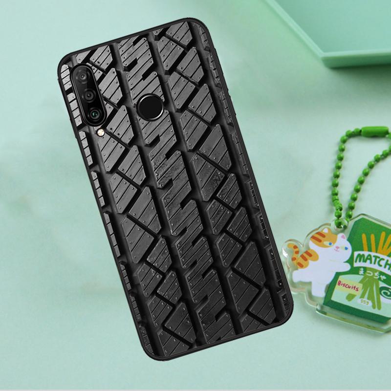 Black Tyre Tread Texture For Huawei Nova 12i 12s 7i 8i 11i 9 10 SE Y90 Y60 Y70 Y72 Y61 Y91 P30 P40 Lite P60 Pro Case